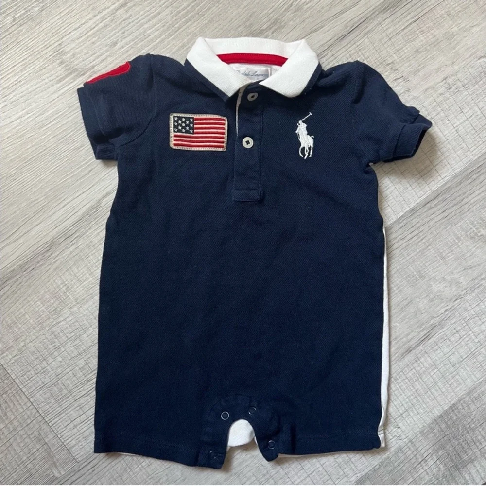 RALPH LAUREN Baby Polo Bodysuit American Flag Color Blocked Size 6 months